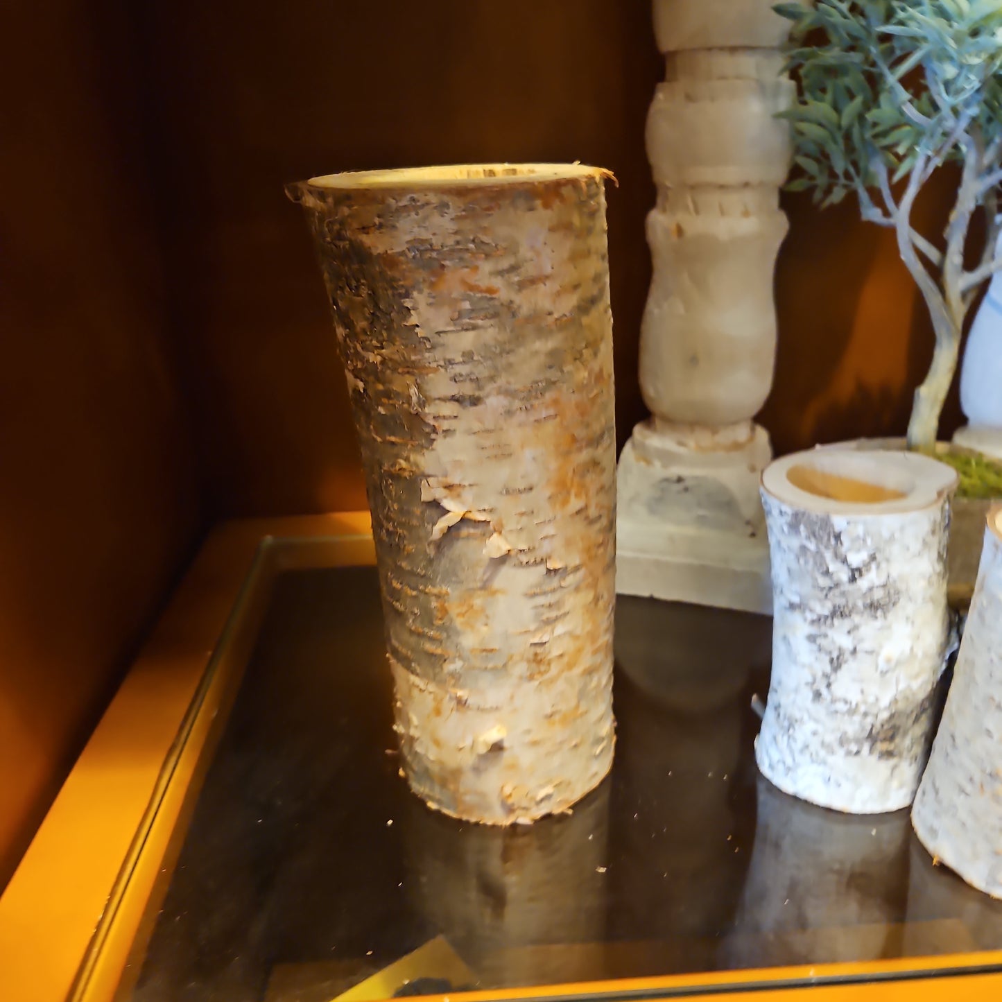 Tall birch tealight holder