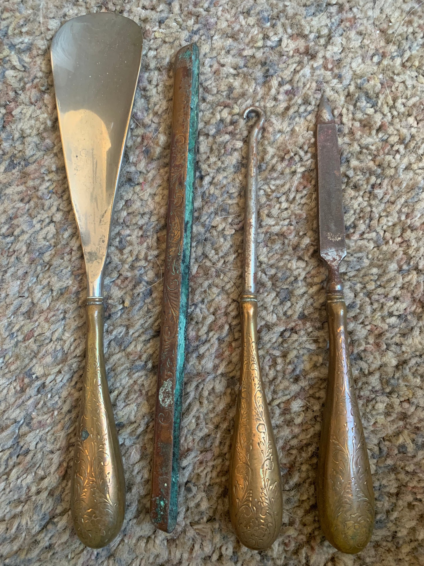 Antique Gold Art Deco Vanity Set 5 Pc