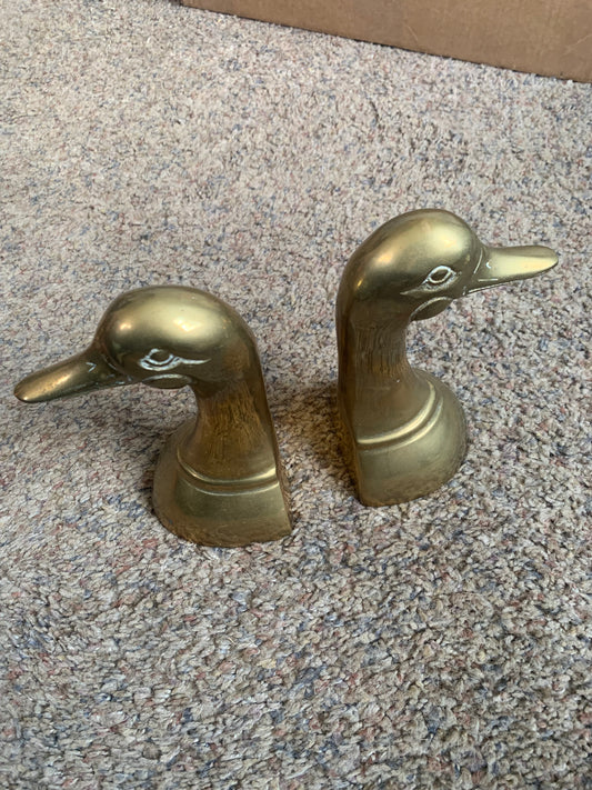 Solid Brass Vintage Duck Bookends