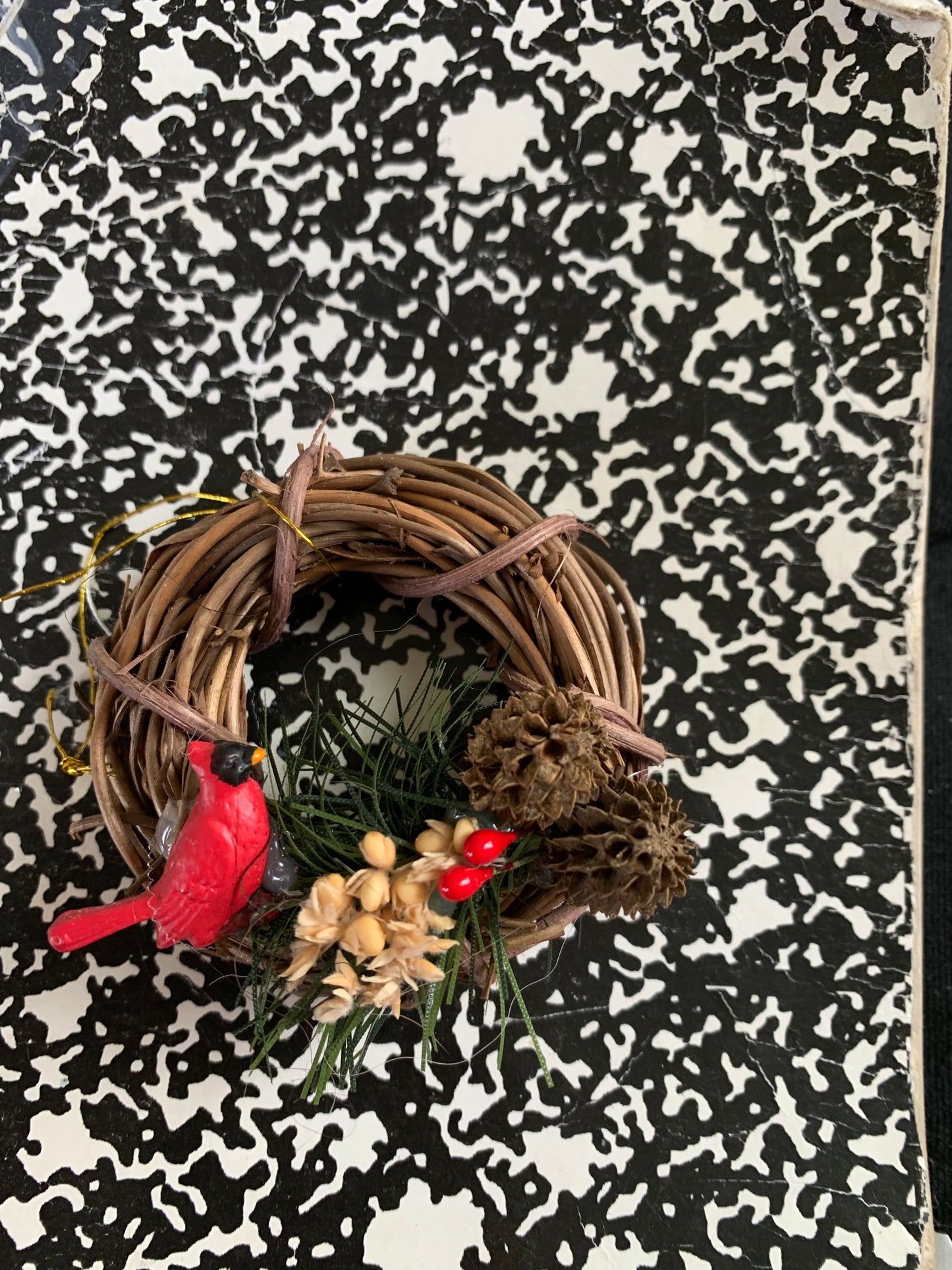 Grapevine wreath Xmas ornament