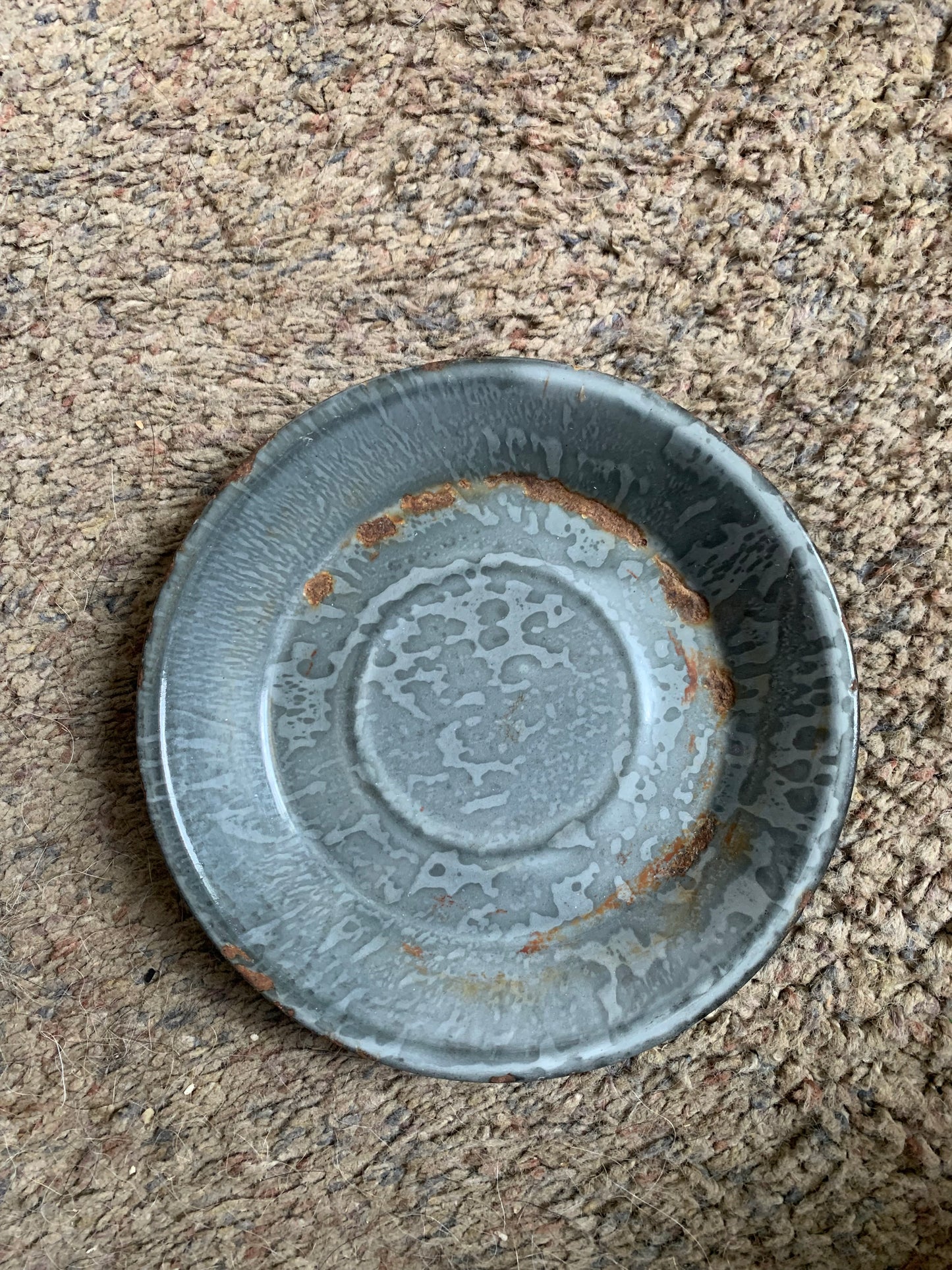 Gray graniteware saucers