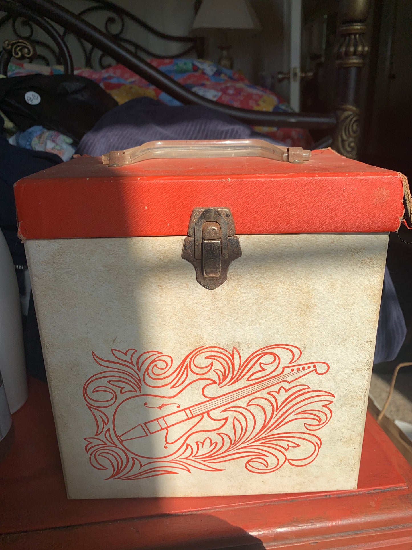 1960’s Record Carrying box with 45 speed records, contains 44 records