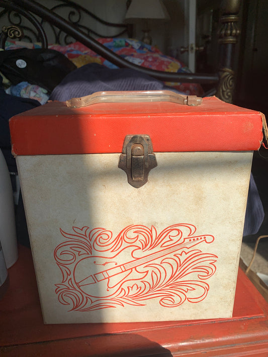 1960’s Record Carrying box with 45 speed records, contains 44 records