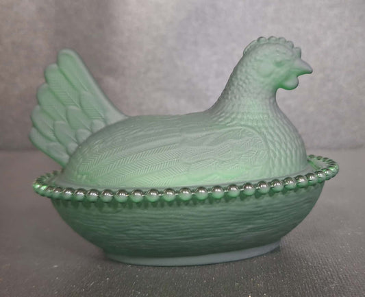 Import Frosted Dark Green Hen on Nest