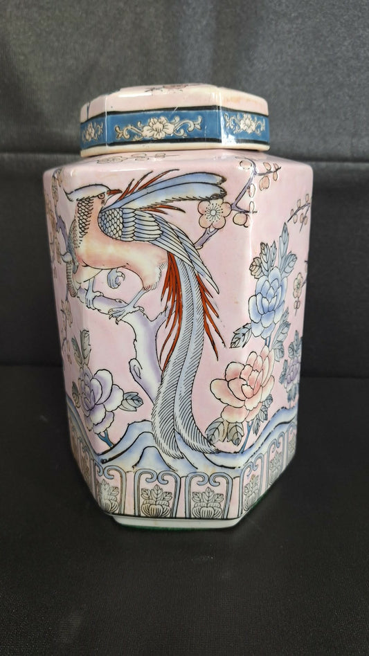 Japanese Porcelain Macau Decorated Hex Jar