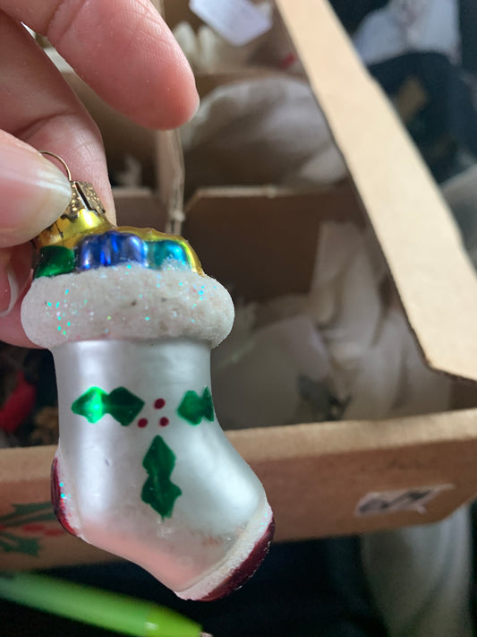 Vtg Mercury Glass Christmas Stocking Ornament