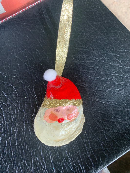 Hand painted oyster shell Santa ornament