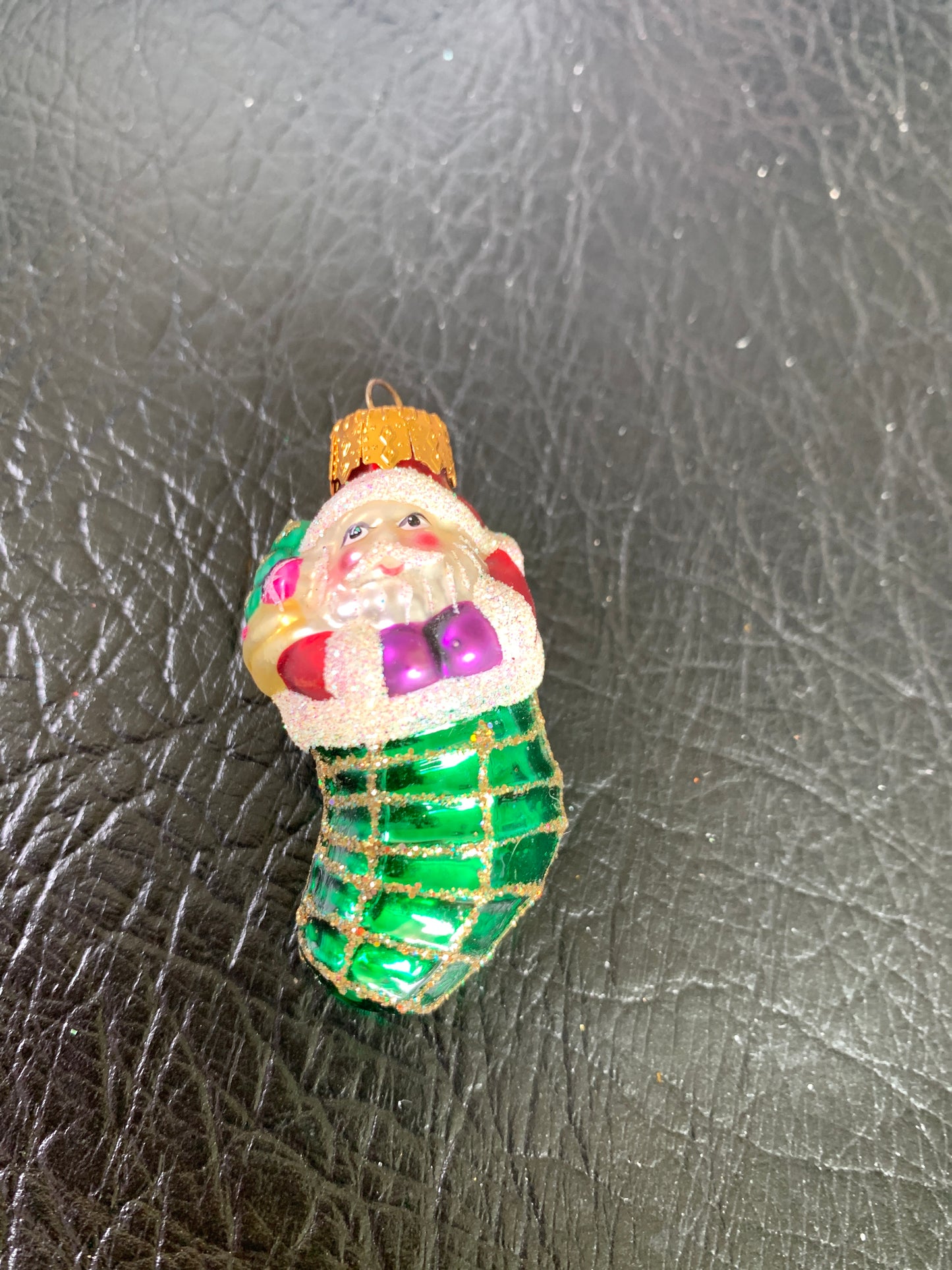 Hand Blown Glass Santa Stocking Ornamnet