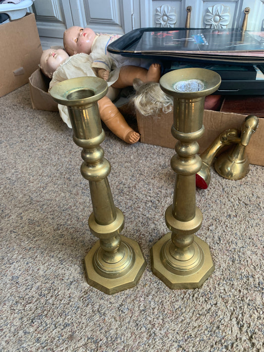 Pair 14” Solid Brass Vintage Candlesticks