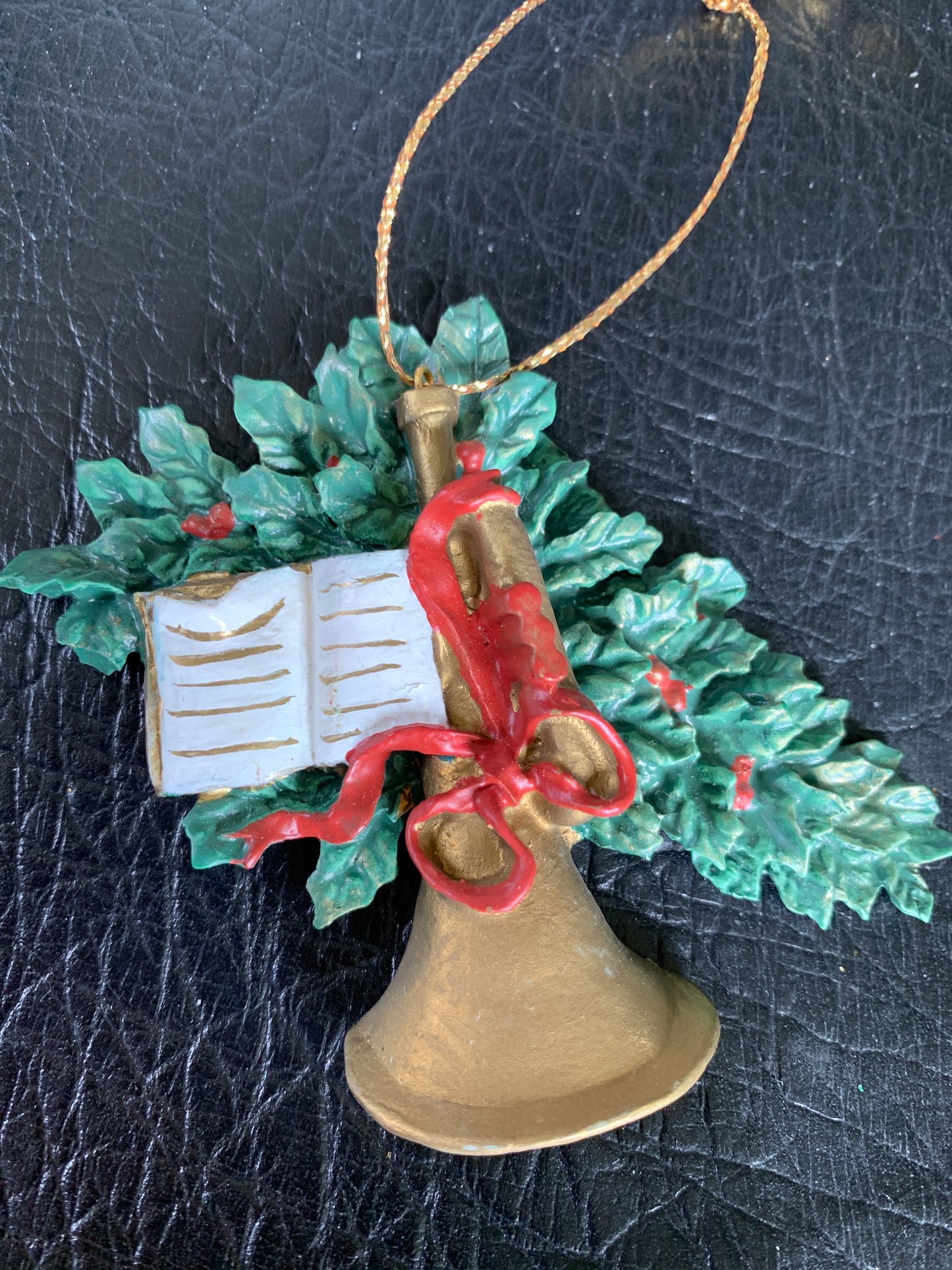 Holly and Horn Resin Christmas Ornament