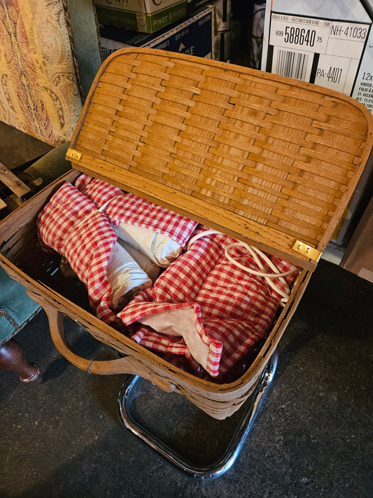 A vintage picnic basket, never used