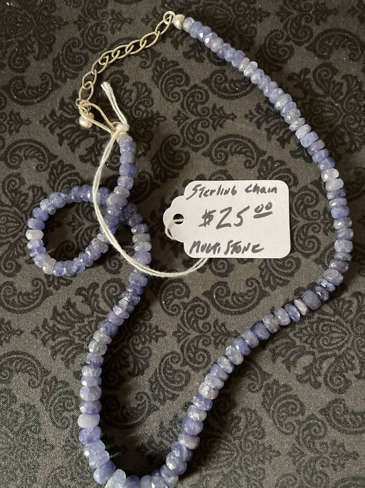 Jewelry = Vintage Multi-Stone Costume Necklace with Sterling Chain