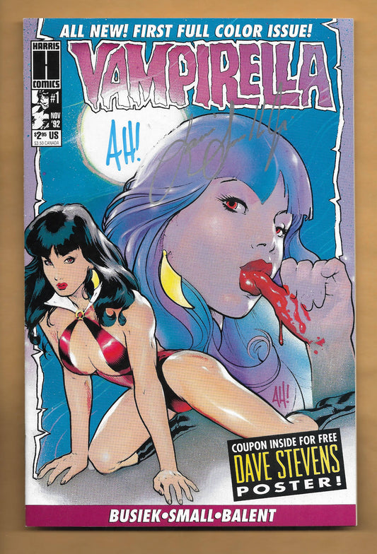 Comic Book = VAMPIRELLA #1 ('92) - SIGNED BY ADAM HUGHES & LOUIS SMALL JR.