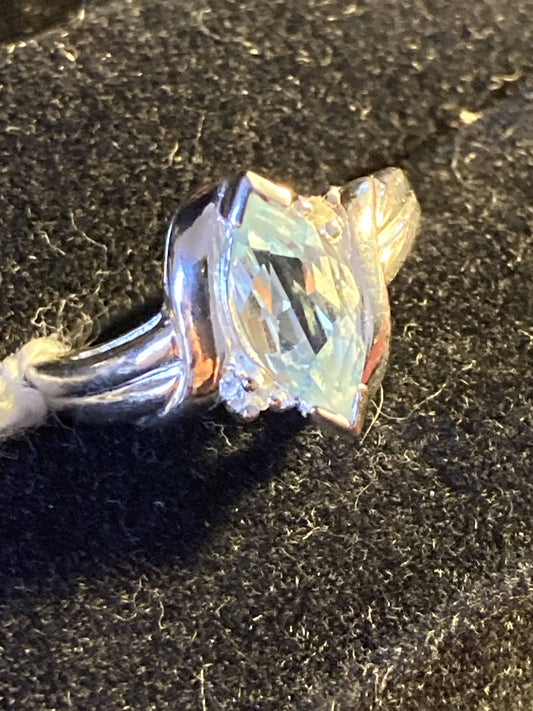 Sterling Blue Topaz Ring(w/small diamond)