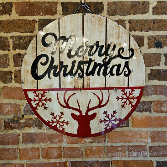 Deer Merry Christmas metal sign