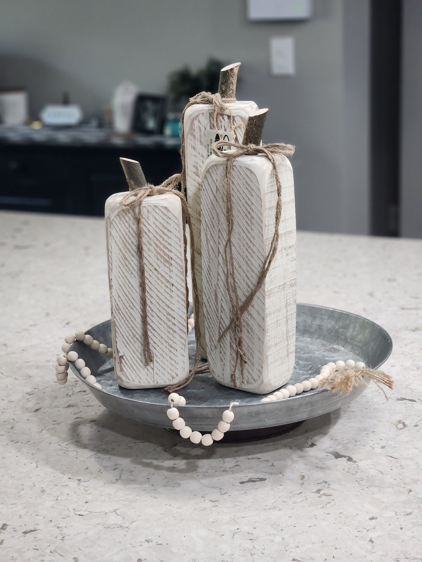 White Wood Pumpkins Set of 3