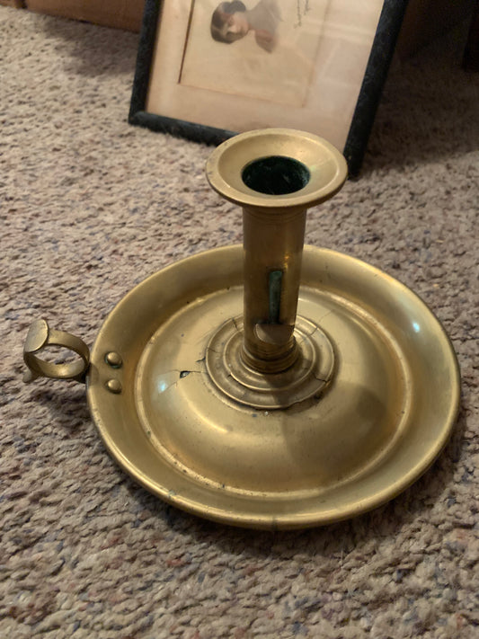 19th Century Push Up Brass Chamber Candlestick