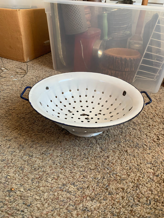 Antique White/Blue Enamel Strainer