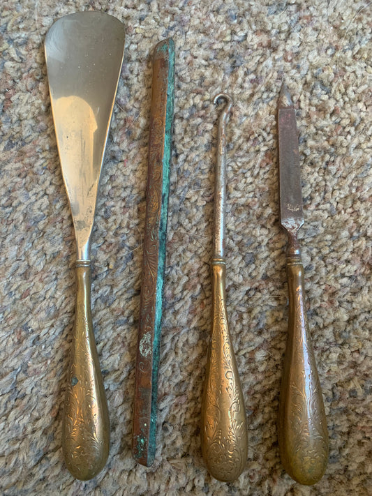 Antique Gold Art Deco Vanity Set 5 Pc