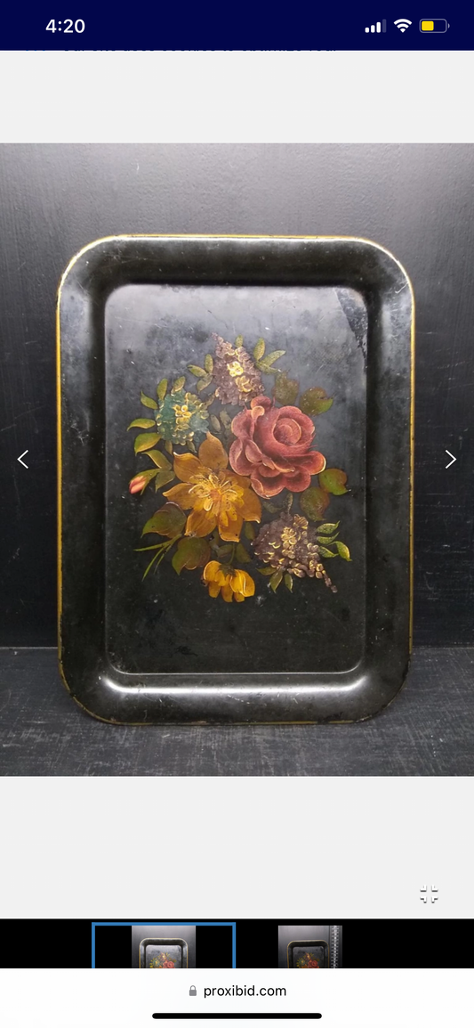 Vintage Floral Metal Serving Tray