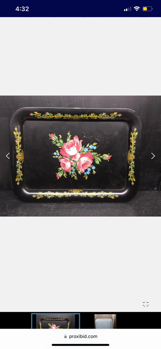 Vintage Floral Metal Tray