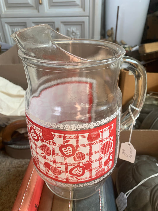 Red and White Apple MCM Glass Pitcher