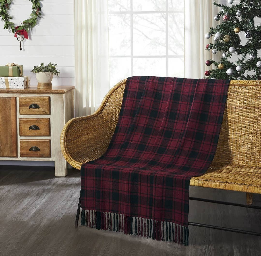 Dark red and black throw