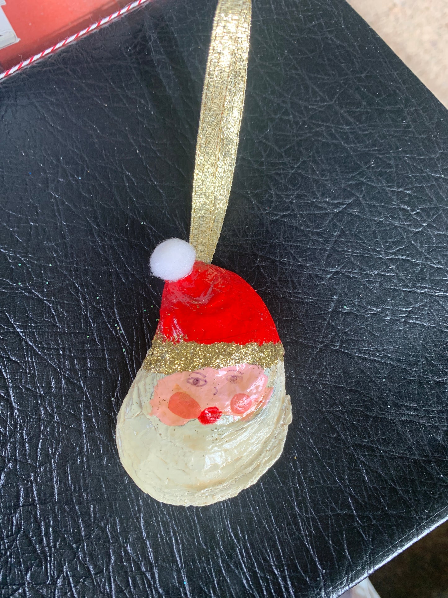 Hand painted oyster shell Santa ornament
