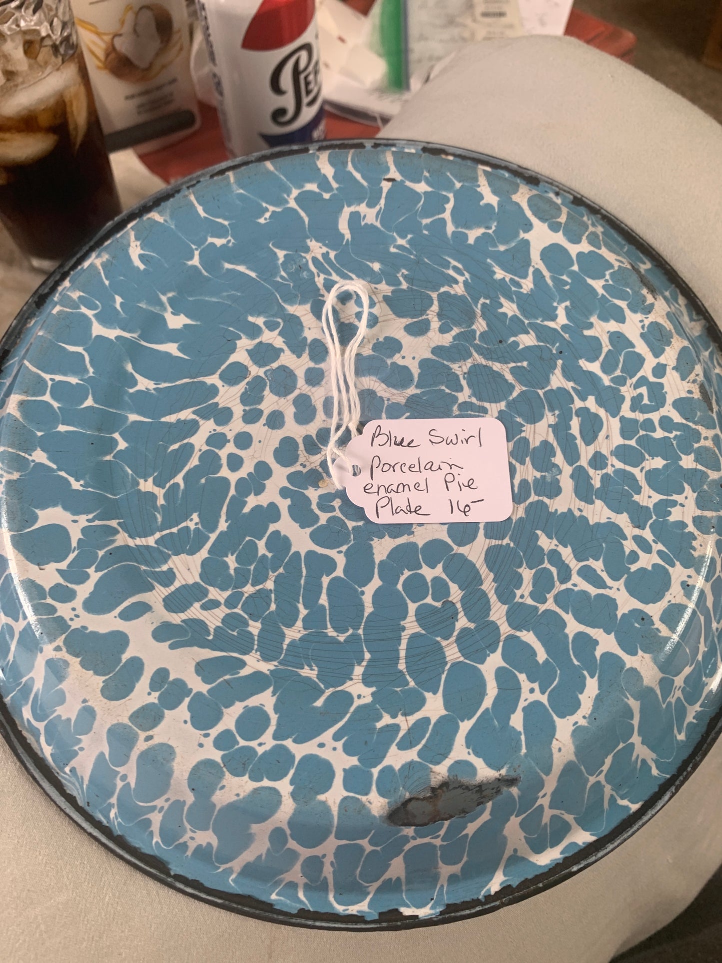 Blue swirl porcelain enamel pie plate