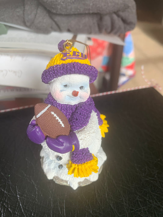 Vintage ECU Snowman Christmas Ornament