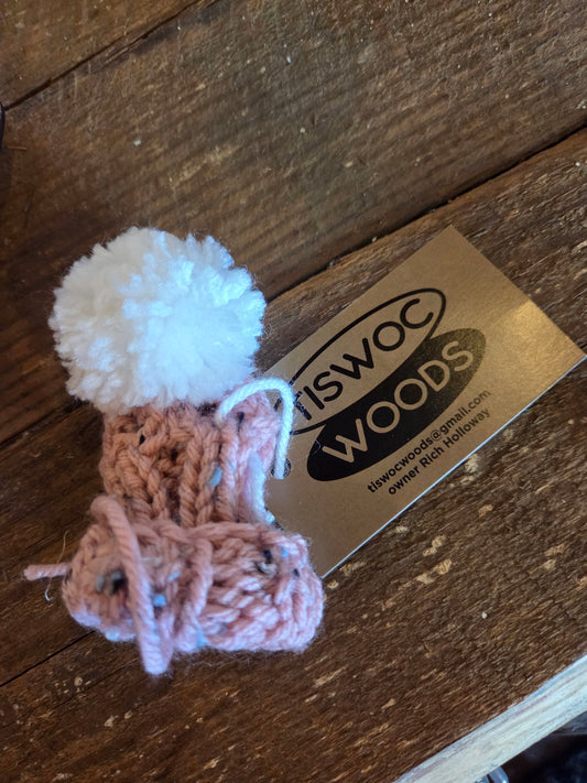 Pink and White Hand Knit Hat
