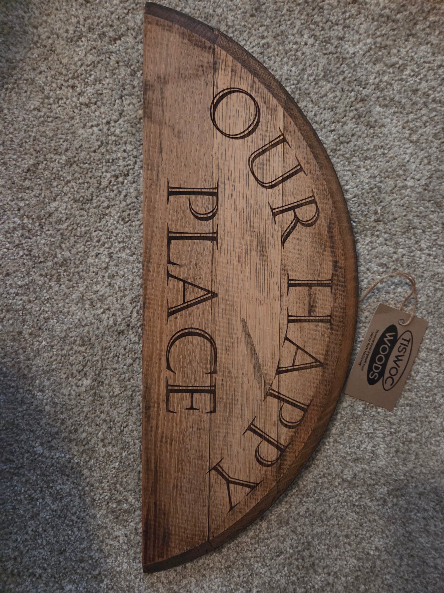 Our Happy Place Bourbon Barrelhead Wall Decor