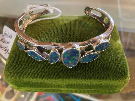Jewelry = Silver Mosaic Opal Bracelet