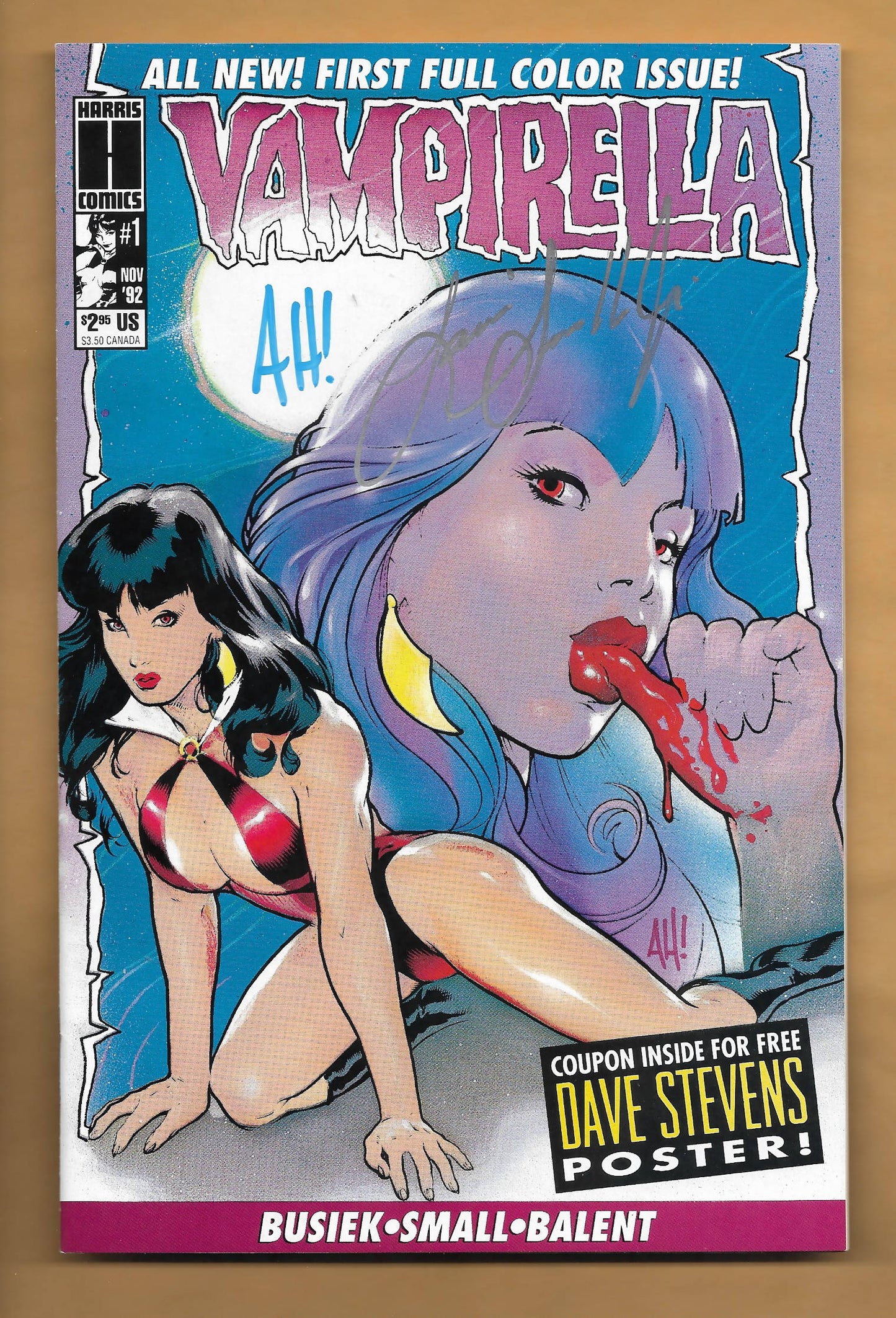 Comic Book = VAMPIRELLA #1 ('92) - SIGNED BY ADAM HUGHES & LOUIS SMALL JR.