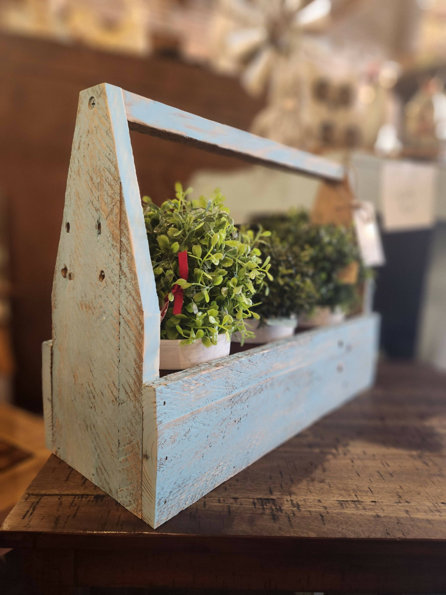 Reclaimed Wood Toolbox with Terracotta Pots