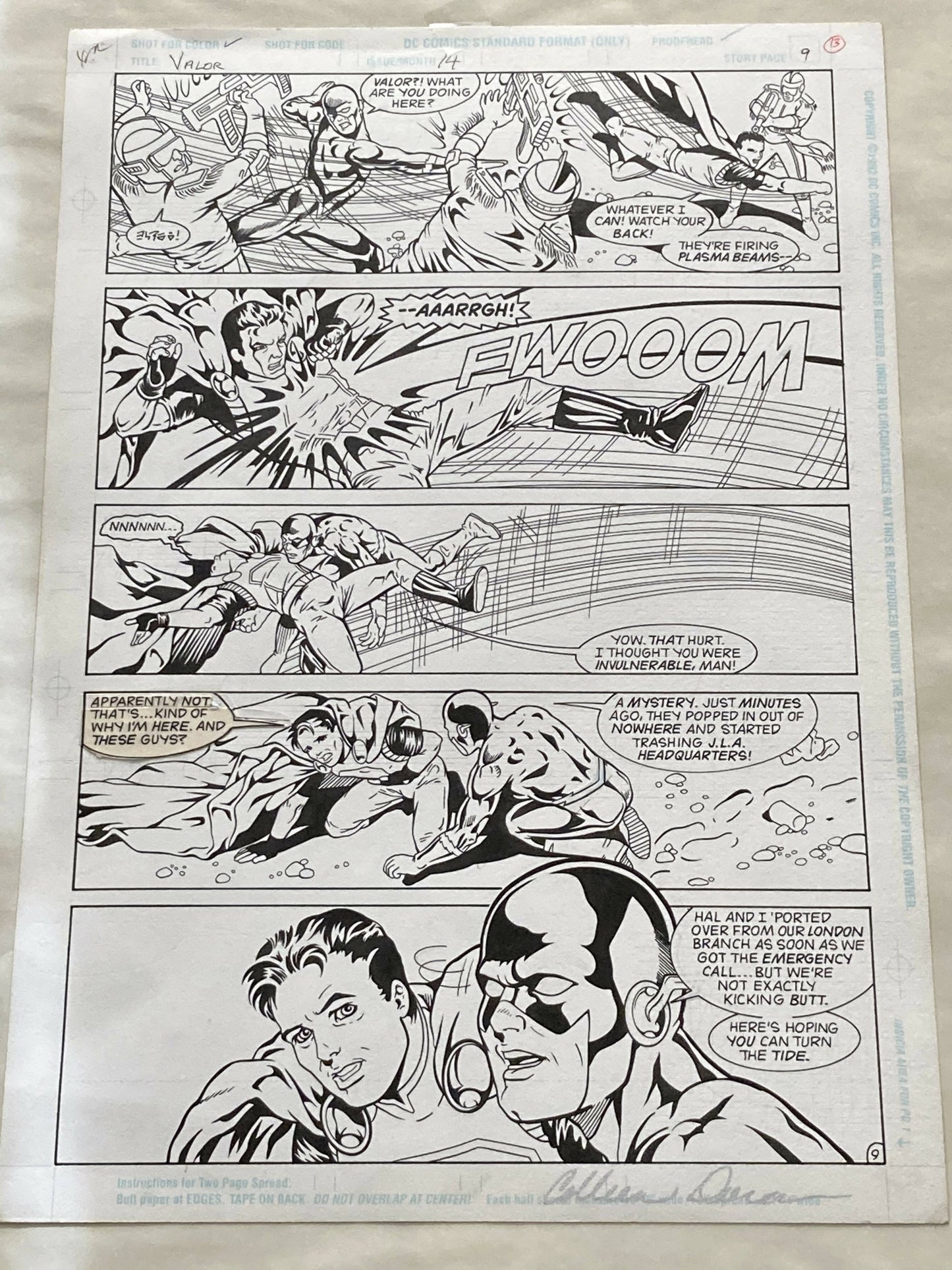 Comic Book = ORIGINAL ART PAGE FROM VALOR #14(12/93) SIGNED BY ARTIST COLLEEN DORAN!